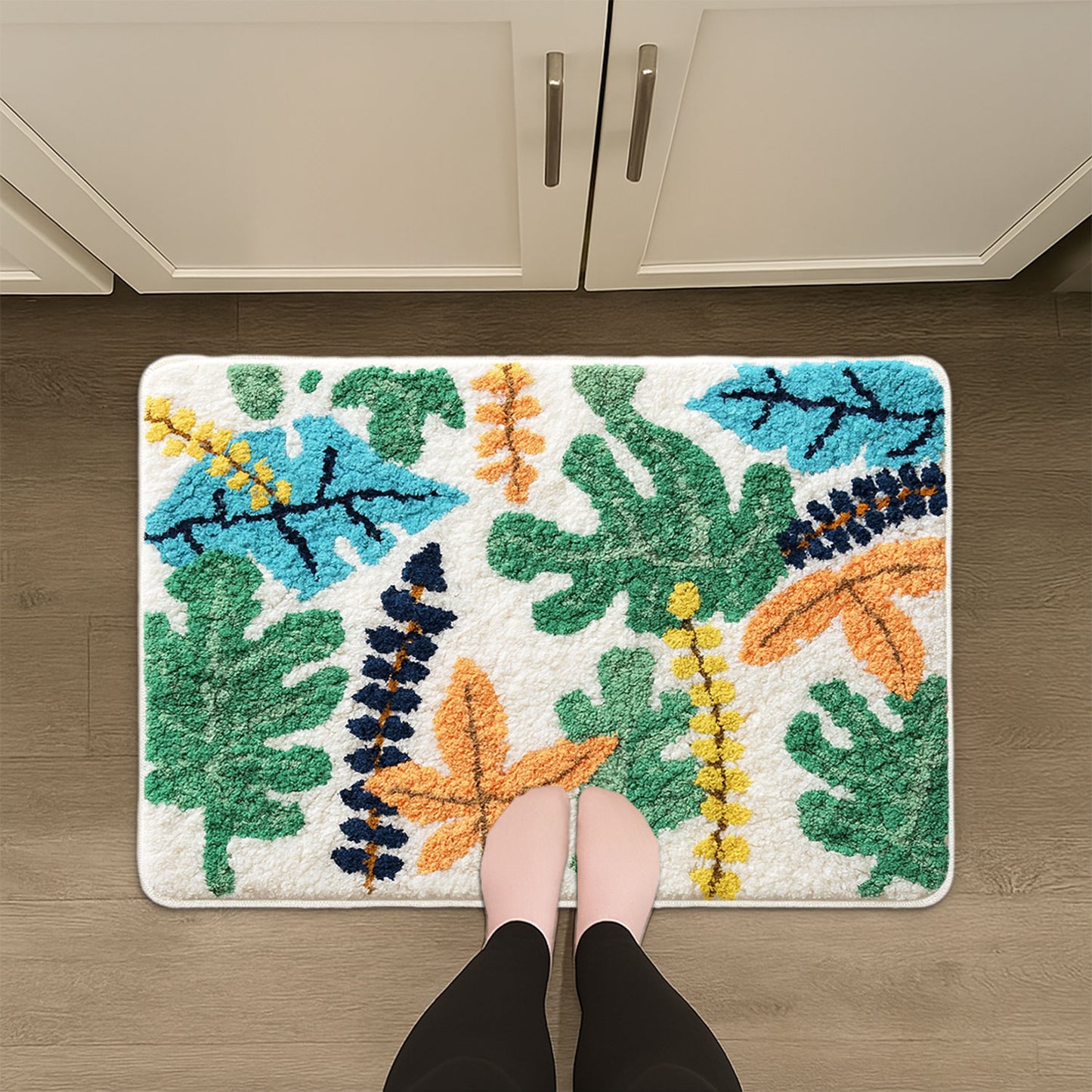 JoySwallow Personalized Bathtub Mat, Tropical Rainforest Colorful Leaves Tub Mat, PVC Coil Permeable Bath Mat, Floral Drainable Bath Rug, Anti Skid Bathmat