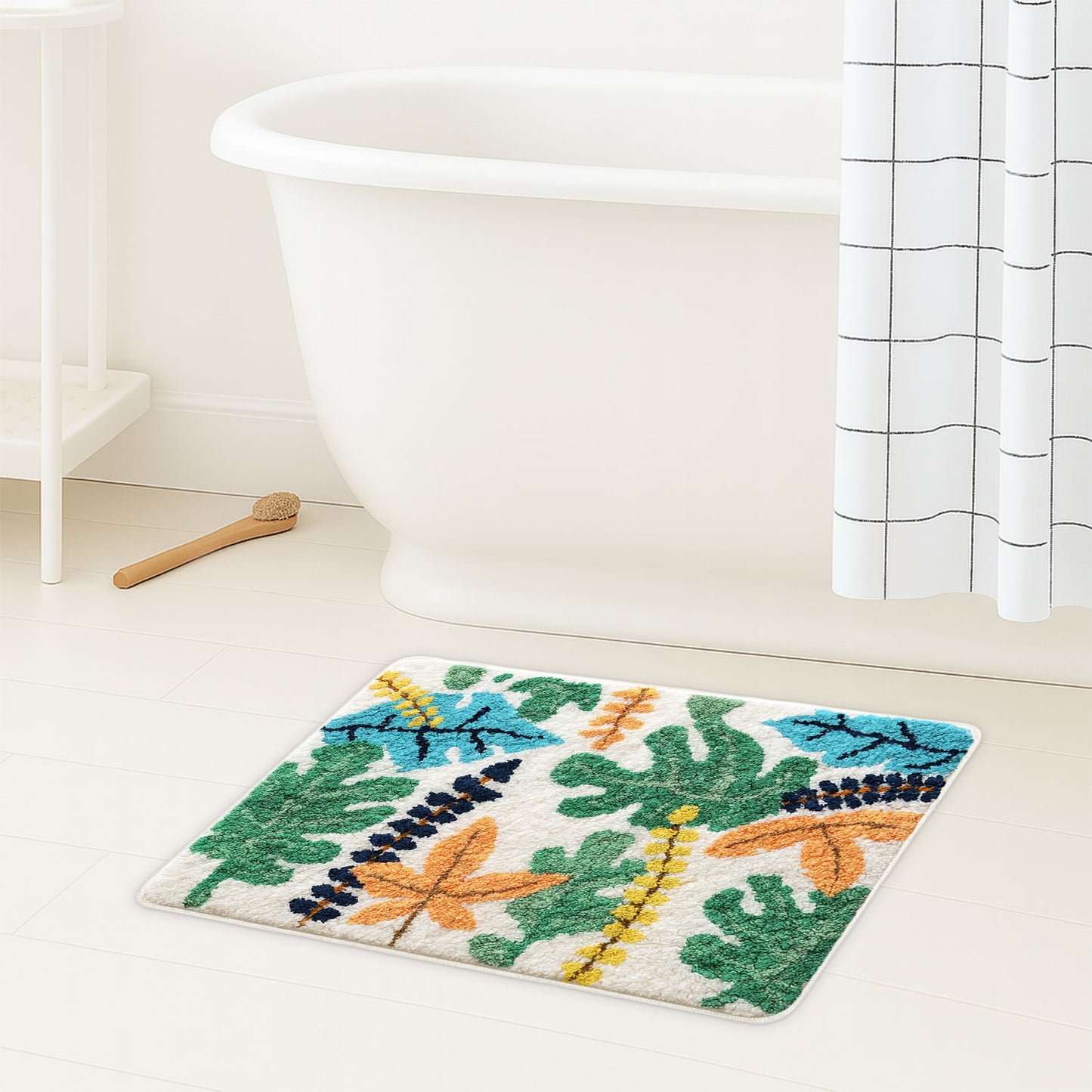 JoySwallow Personalized Bathtub Mat, Tropical Rainforest Colorful Leaves Tub Mat, PVC Coil Permeable Bath Mat, Floral Drainable Bath Rug, Anti Skid Bathmat