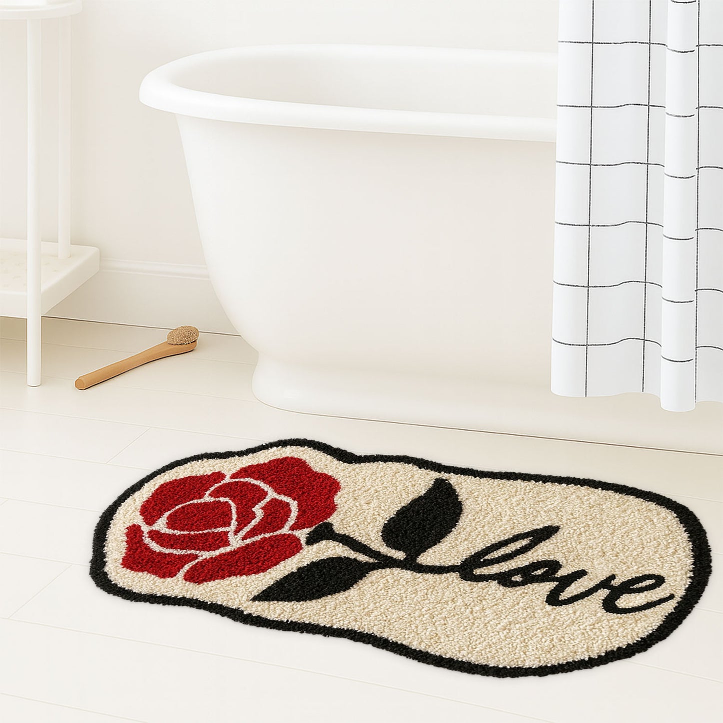 JoySwallow Irregular Valentine Red Rose Tufted Bathmat, Floral Bathroom Rug, Flower Area Rug, Floral Bedroom Rugs，Valentines Gift