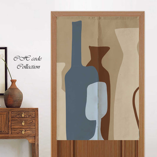 JoySwallow Personalized Doorway Curtain, Vases Pots and Glasses Arts Doorway Curtain, Geometrical Door Tapestries for Home, Brown Door Curtain for Kitchen, Curtain for Bedroom Decoration, Privacy Divider Curtain with Rod