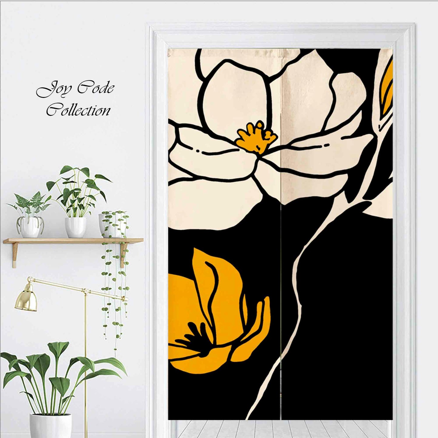 JoySwallow Personalized Doorway Curtain, White Orange Flower Art Door Curtain, Floral Door Tapestries for Home, Flower Door Curtain for Kitchen, Curtain for Bedroom Decoration, Privacy Divider Curtain with Rod