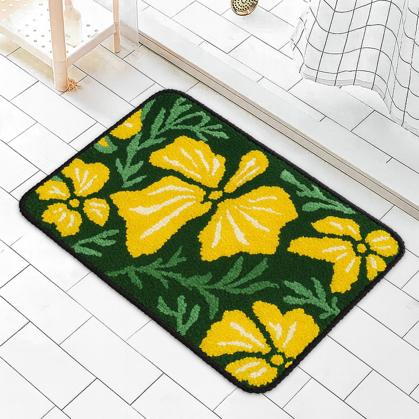 JoySwallow Yellow Buttercup Flower Tufted Bathmat Rug Area Rug Bedroom Rugs