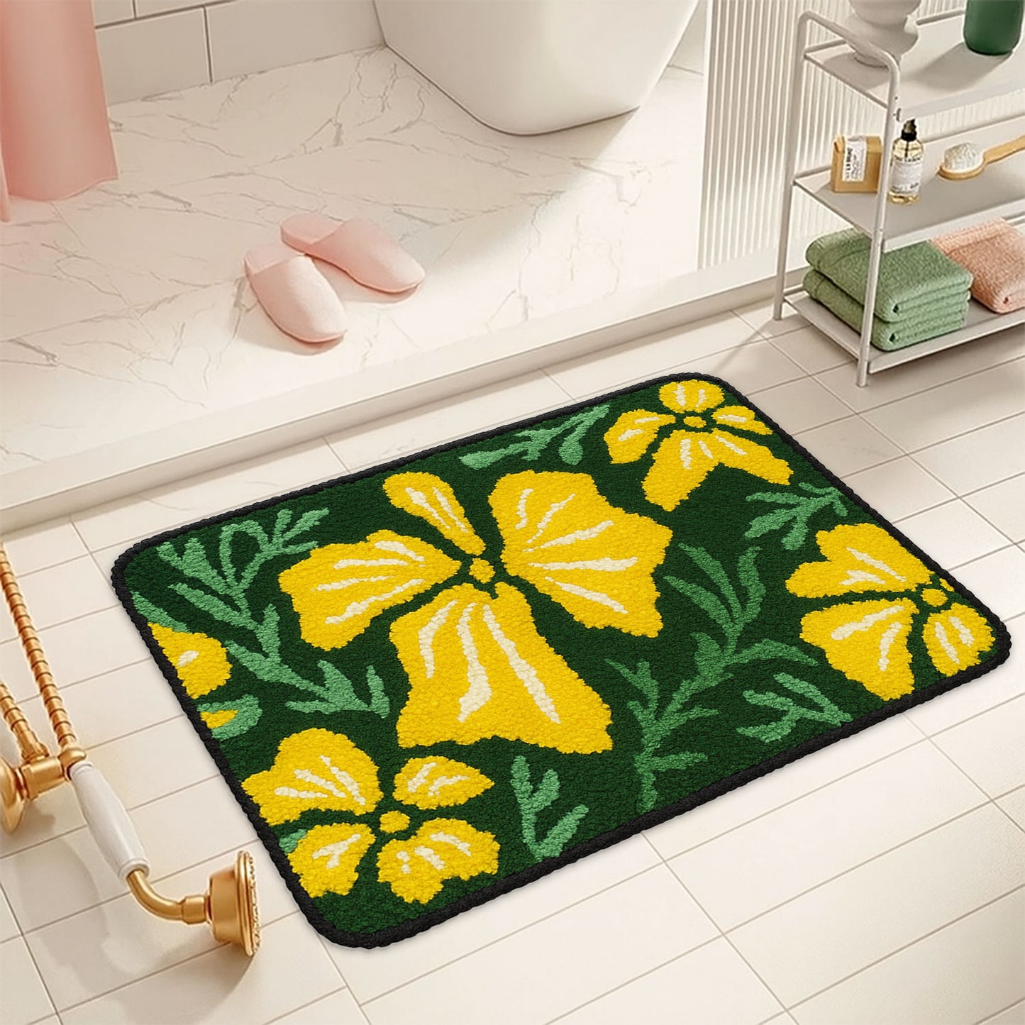 JoySwallow Yellow Buttercup Flower Tufted Bathmat Rug Area Rug Bedroom Rugs