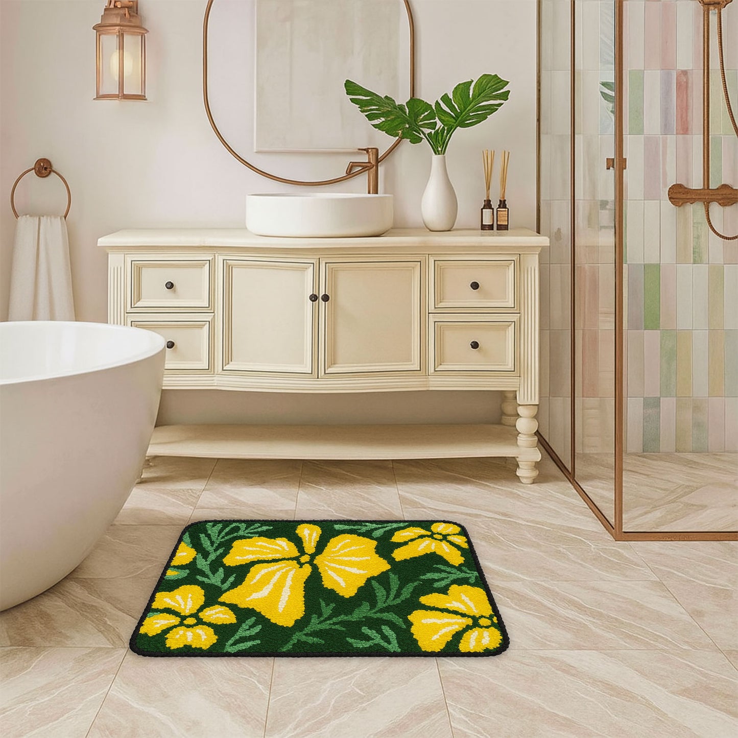 JoySwallow Yellow Buttercup Flower Tufted Bathmat Rug Area Rug Bedroom Rugs