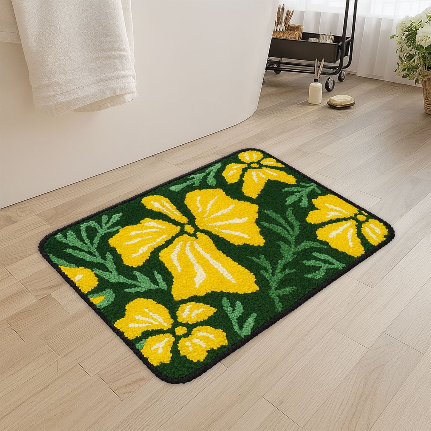 JoySwallow Yellow Buttercup Flower Tufted Bathmat Rug Area Rug Bedroom Rugs