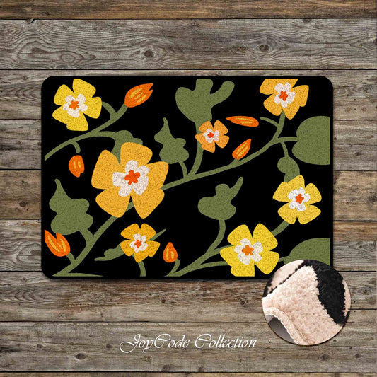 JoySwallow Yellow Buttercup Flower Garden Bathmat, Tufted Mat, Flowers Area Rug, Floral Bedroom Runner