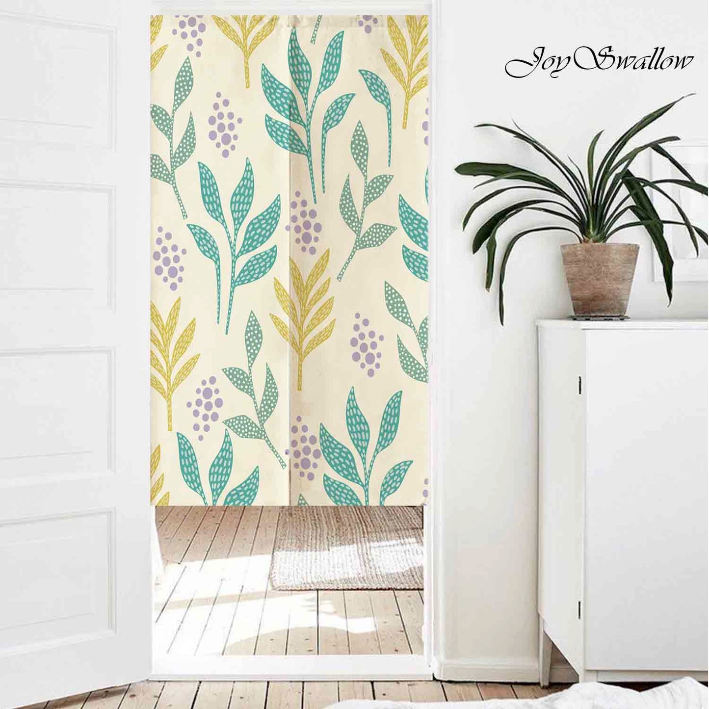 JoySwallow Personalized Doorway Curtain, Yellow Green Leaves Doorway Curtain, Floral Door Tapestries for Home, Plant Door Curtain for Kitchen, Curtain for Bedroom Decoration, Privacy Divider Curtain with Rod