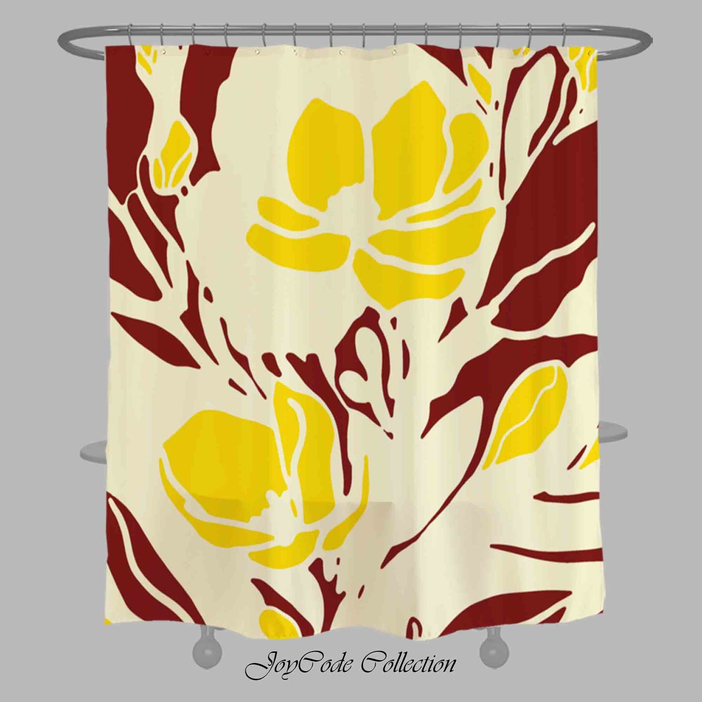 JoySwallow Yellow Flower Blocks Art  Shower Curtain, Leaves Waterproof Curtains, Floral Machine Washable Shower Curtains, flower Heavy Weighted Bath Curtains with hooks