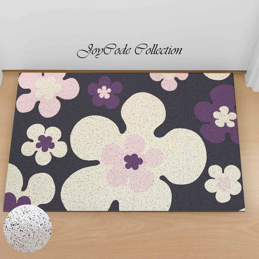 JoySwallow Purple Pink Flowers PVC Coil Entrance Door Mat, Anti-Skid Outdoor Mat, Floral Entryway Rug for Porch Courtyard