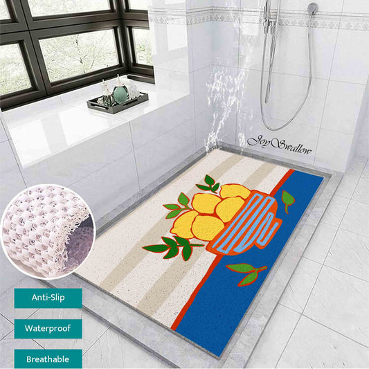 JoySwallow Personalized Bathtub Mat, A Bowl of Lemons Bathtub Mat, Fruit PVC Coil Shower Mat, Anti Skid PVC Coil Bathmat, Floral Permeable Bathmat, Drainable Rug