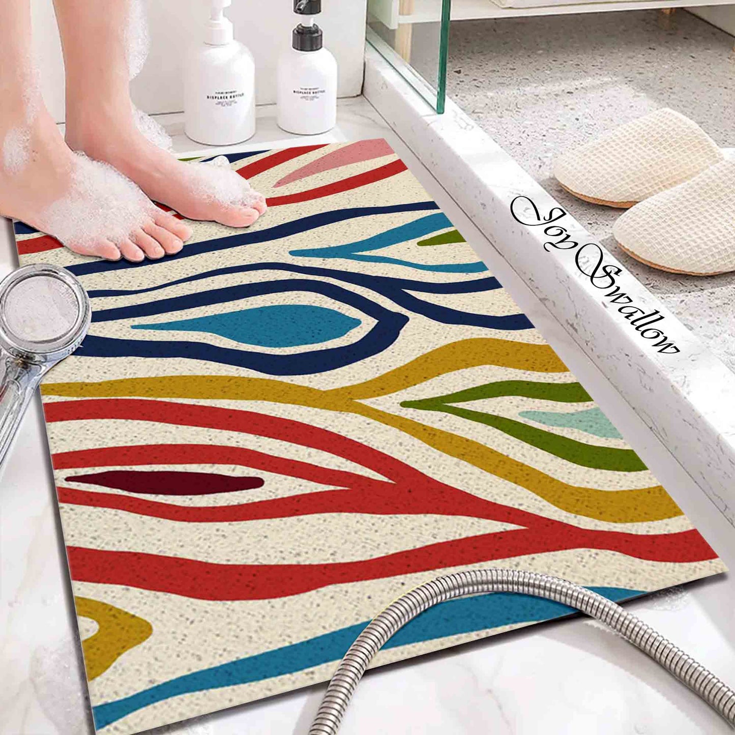 JoySwallow Personalized Bathtub Mat, Abstract Colorful Leaves Tub Mat, PVC Coil Permeable Bath Mat, Floral Drainable Bath Rug, Anti Skid Bathmat