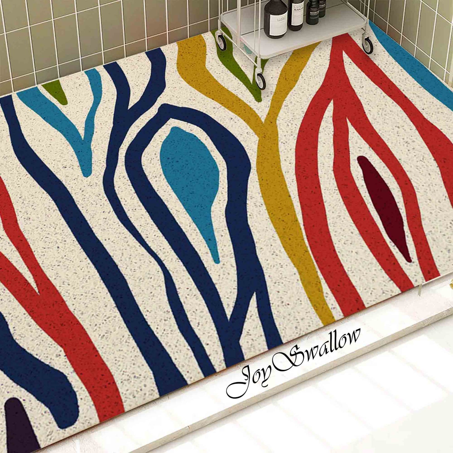 JoySwallow Personalized Bathtub Mat, Abstract Colorful Leaves Tub Mat, PVC Coil Permeable Bath Mat, Floral Drainable Bath Rug, Anti Skid Bathmat