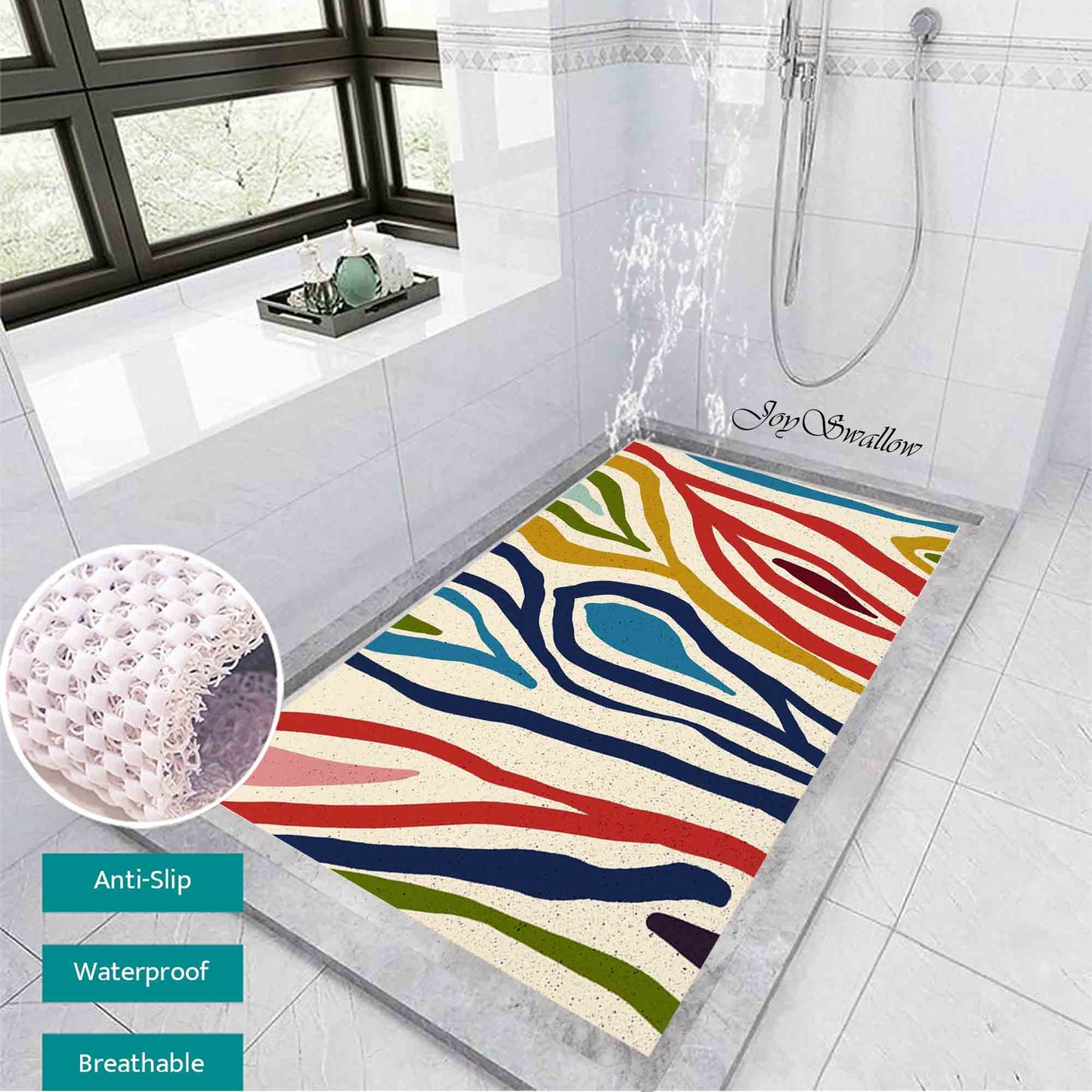 JoySwallow Personalized Bathtub Mat, Abstract Colorful Leaves Tub Mat, PVC Coil Permeable Bath Mat, Floral Drainable Bath Rug, Anti Skid Bathmat