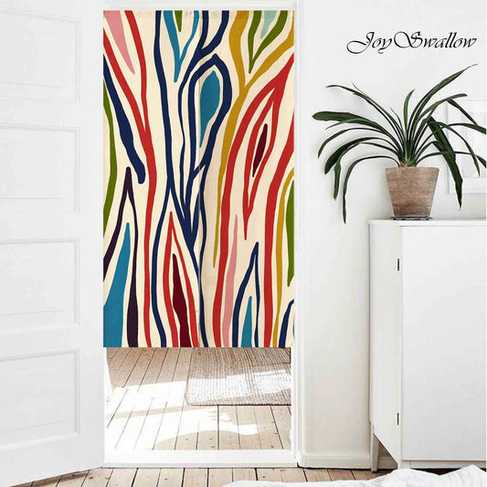 JoySwallow Abstract Colorful Leaves Doorway Curtain, Geometrical Door Tapestries for Home, Colorful Lines Door Curtain for Kitchen, Curtain for Bedroom Decoration, Privacy Divider Curtain with Rod