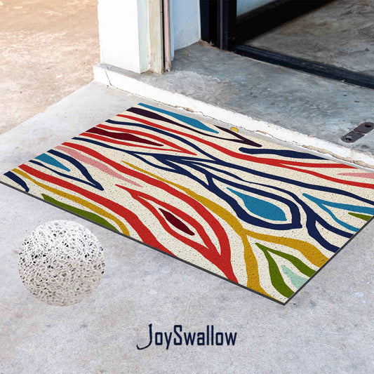JoySwallow Abstract Colorful Leaves PVC Coil Entrance Door Mat, Modern Anti-Skid Outdoor Mat, Abstract Feather Entryway Rug for Porch Courtyard