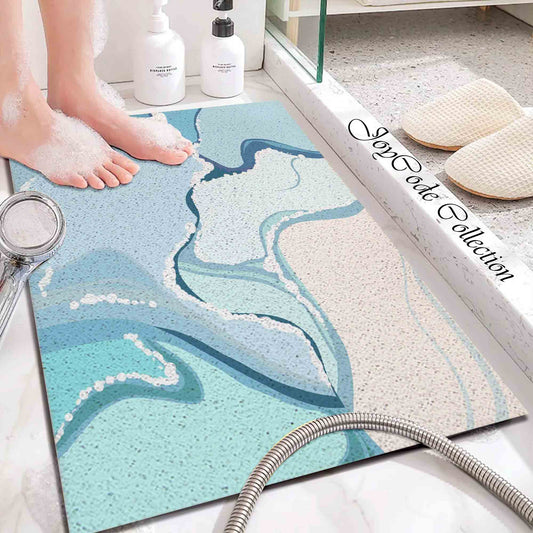 JoySwallow Personalized Bathtub Mat, Abstract Seacoast Bathtub Mat, Beach PVC Coil Shower Mat, Sea Shore Anti Skid PVC Coil Bathmat, Geometrical Permeable Bathmat, Drainable Rug