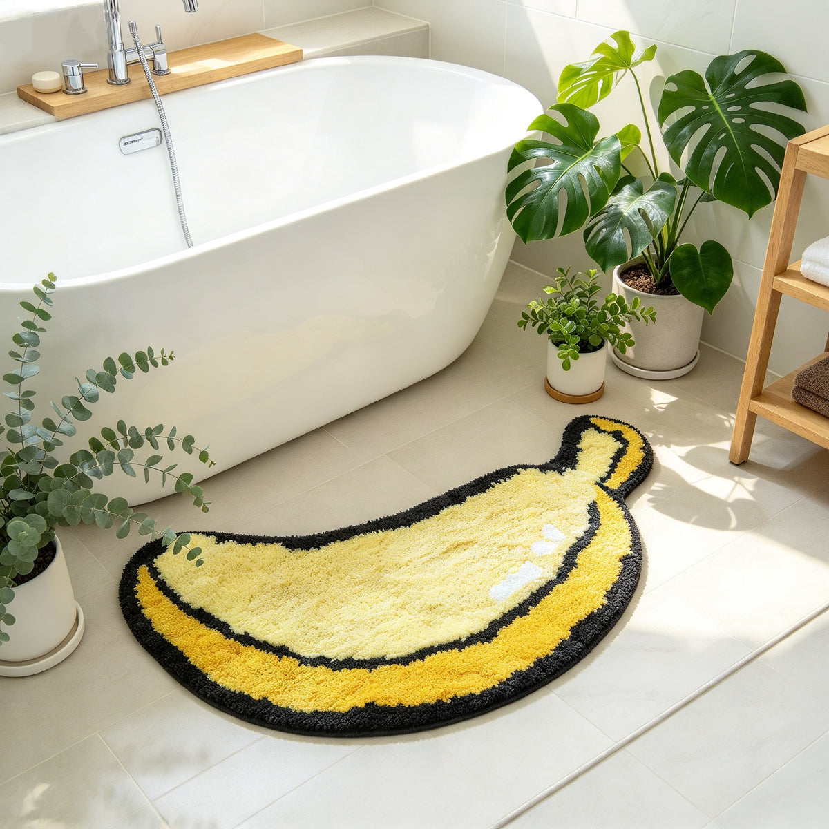 JoySwallow Irregular Banana Tufted Bathmat, Banana Bathroom Rug, Fruit Area Rug, Banana Bedroom Rugs