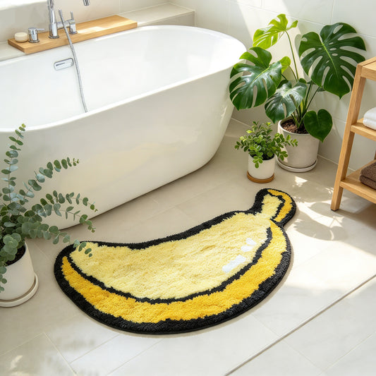 JoySwallow Irregular Banana Tufted Bathmat, Banana Bathroom Rug, Fruit Area Rug, Banana Bedroom Rugs