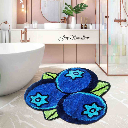 JoySwallow Blueberry Tufted Bathmat, Lovely Fruit Bathroom Rug, Floral Area Rug, Bedroom Rugs, Rug Gift