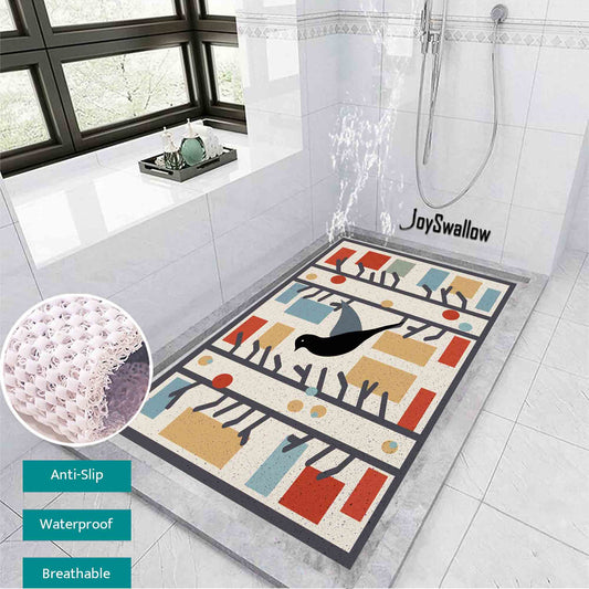 JoySwallow Personalized Bathtub Mat, Bricks and Birds Bathtub Mat, Art PVC Coil Shower Mat, Anti Skid PVC Coil Bathmat, Bird Permeable Bathmat, Drainable Rug, Artistic Bathroom Décor