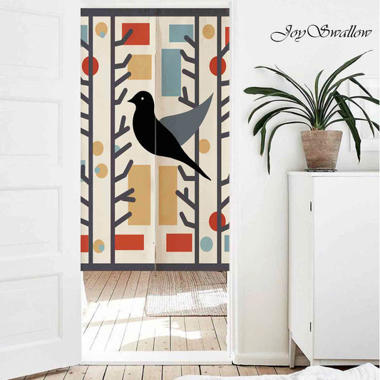 JoySwallow Personalized Doorway Curtain, Bricks and Birds Door Curtain, Artistic Bathroom Decor, Birds Door Tapestries for Home, Animal Door Curtain for Kitchen, Geometrical Curtain for Bedroom Decoration, Privacy Divider Curtain with Rod