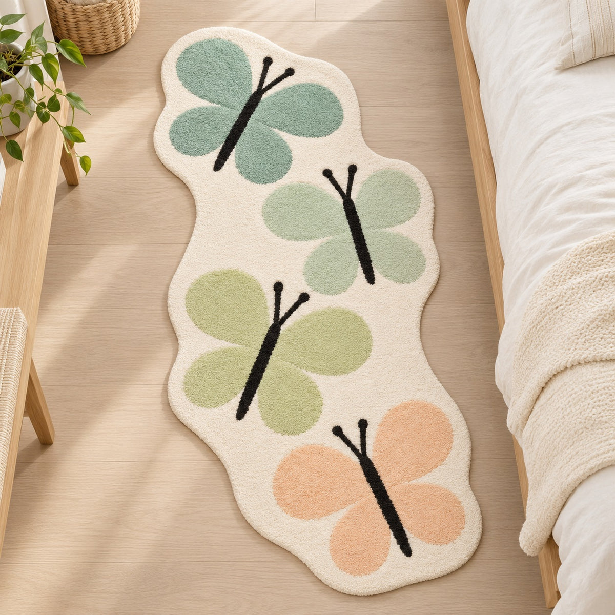 JoySwallow Butterfly Tufted Runner, Pastel Rug, Bedroom or Bathroom Rug