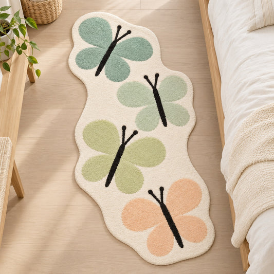 JoySwallow Butterfly Tufted Runner, Pastel Rug, Bedroom or Bathroom Rug