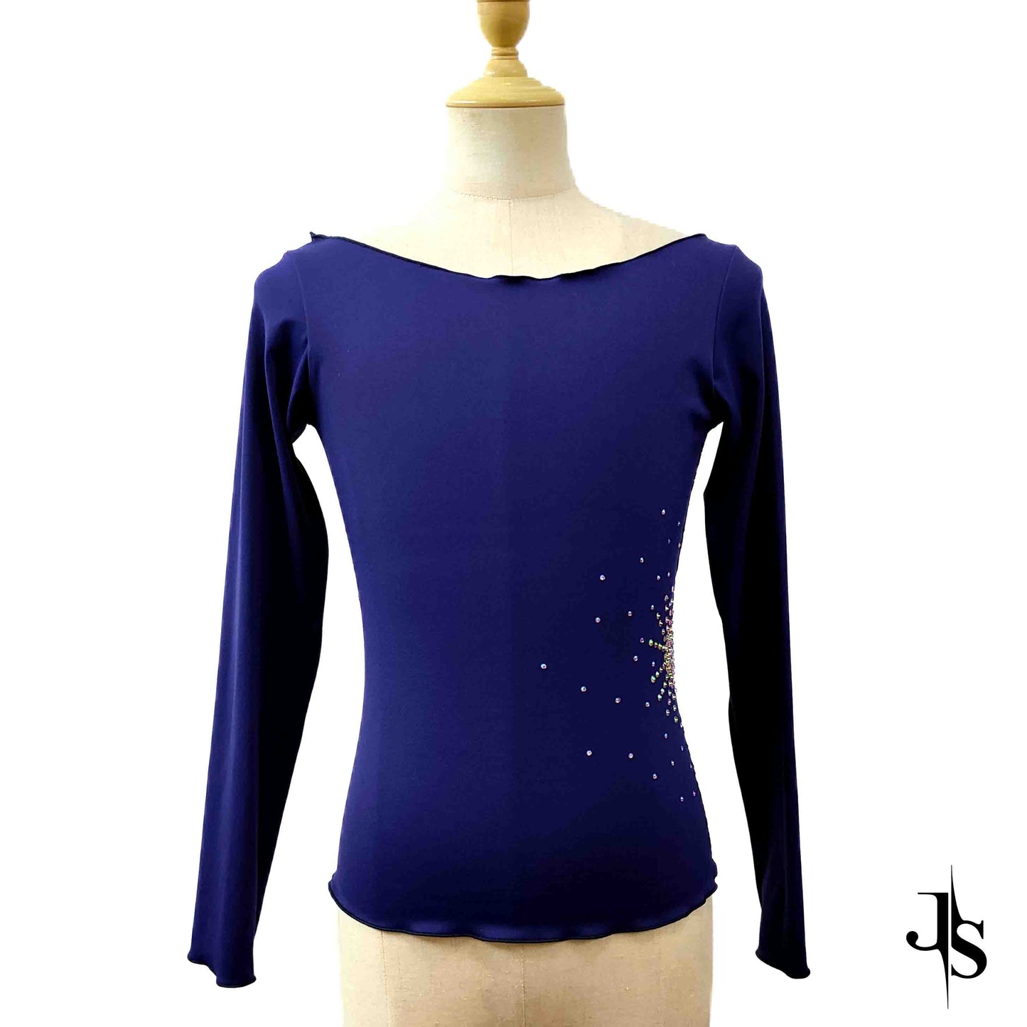 Custom Figure Skating Tops – Long Sleeve Lace Back with Personalized Rhinestones Design