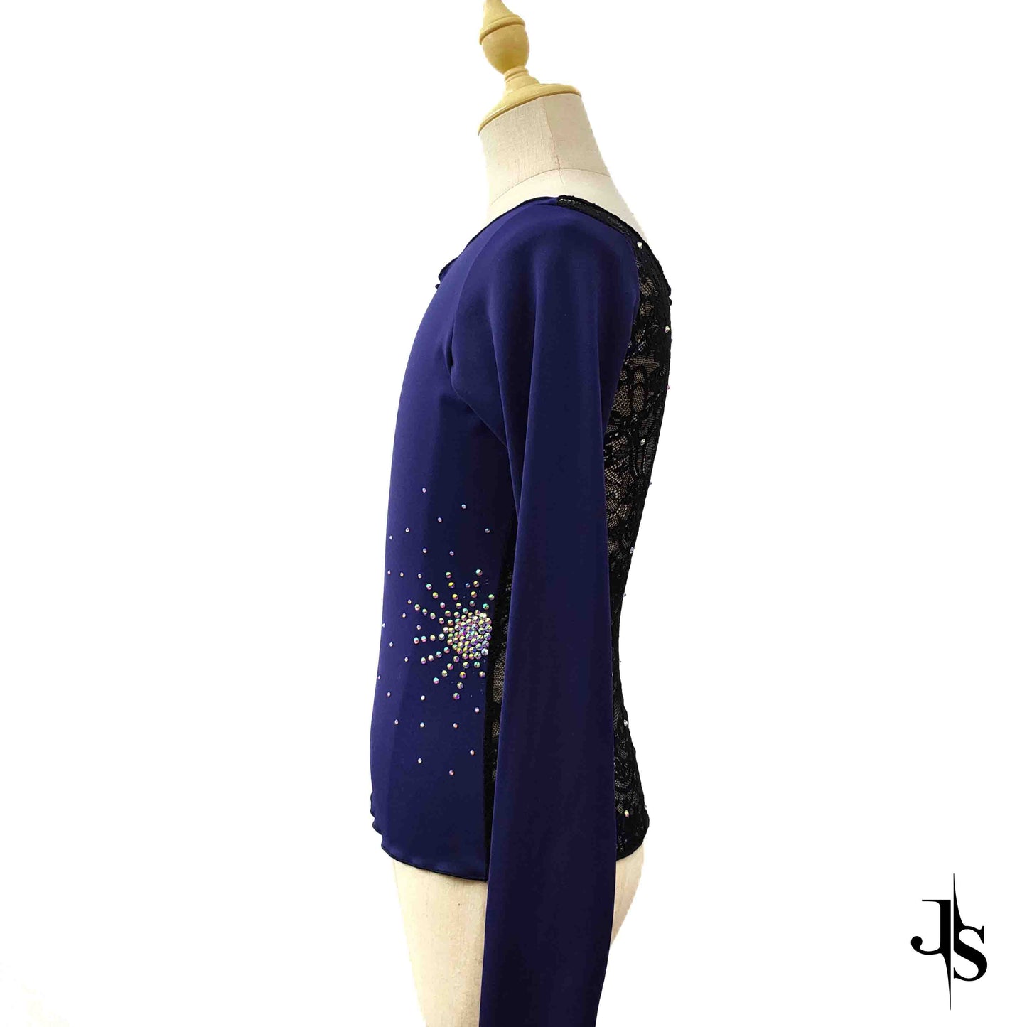Custom Figure Skating Tops – Long Sleeve Lace Back with Personalized Rhinestones Design