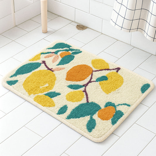 JoySwallow Lemon Tree Tufted Bathmat, Floral Bathroom Rug, Flower Area Rug, Floral Bedroom Rugs