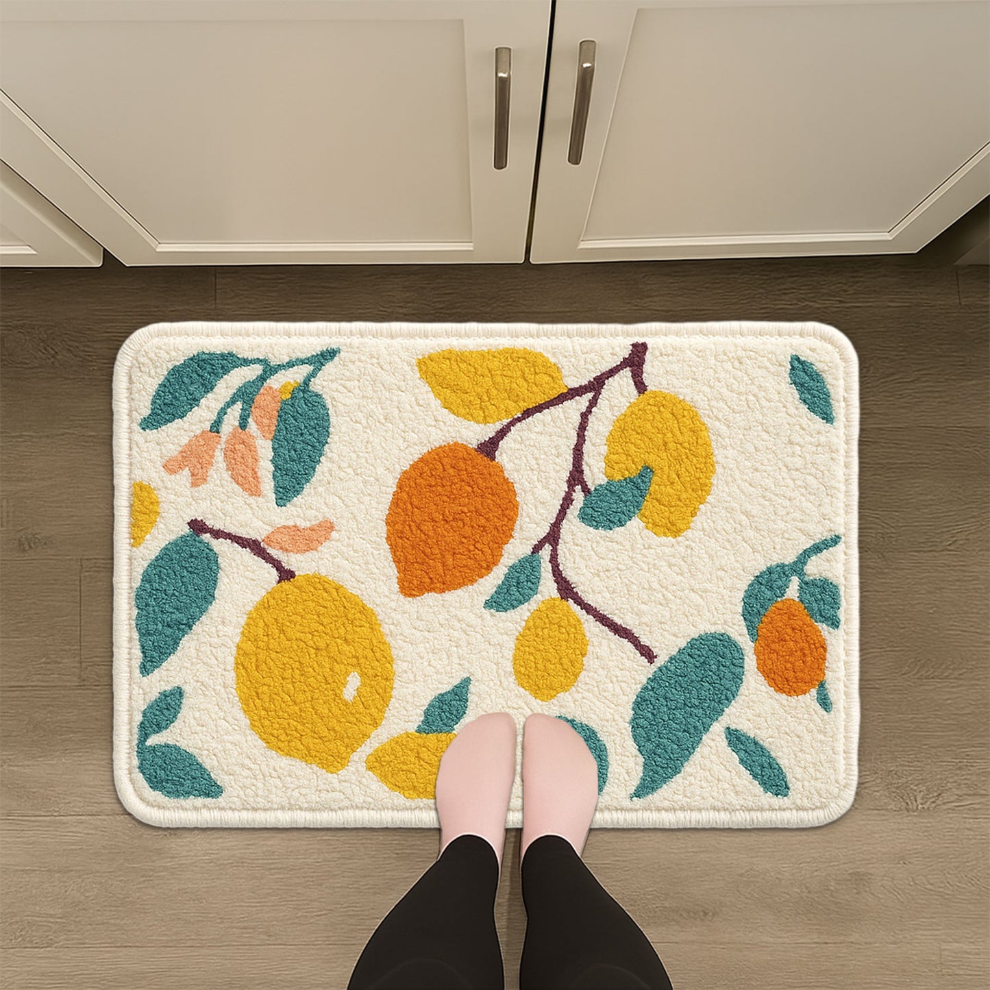 JoySwallow Lemon Tree Tufted Bathmat, Floral Bathroom Rug, Flower Area Rug, Floral Bedroom Rugs