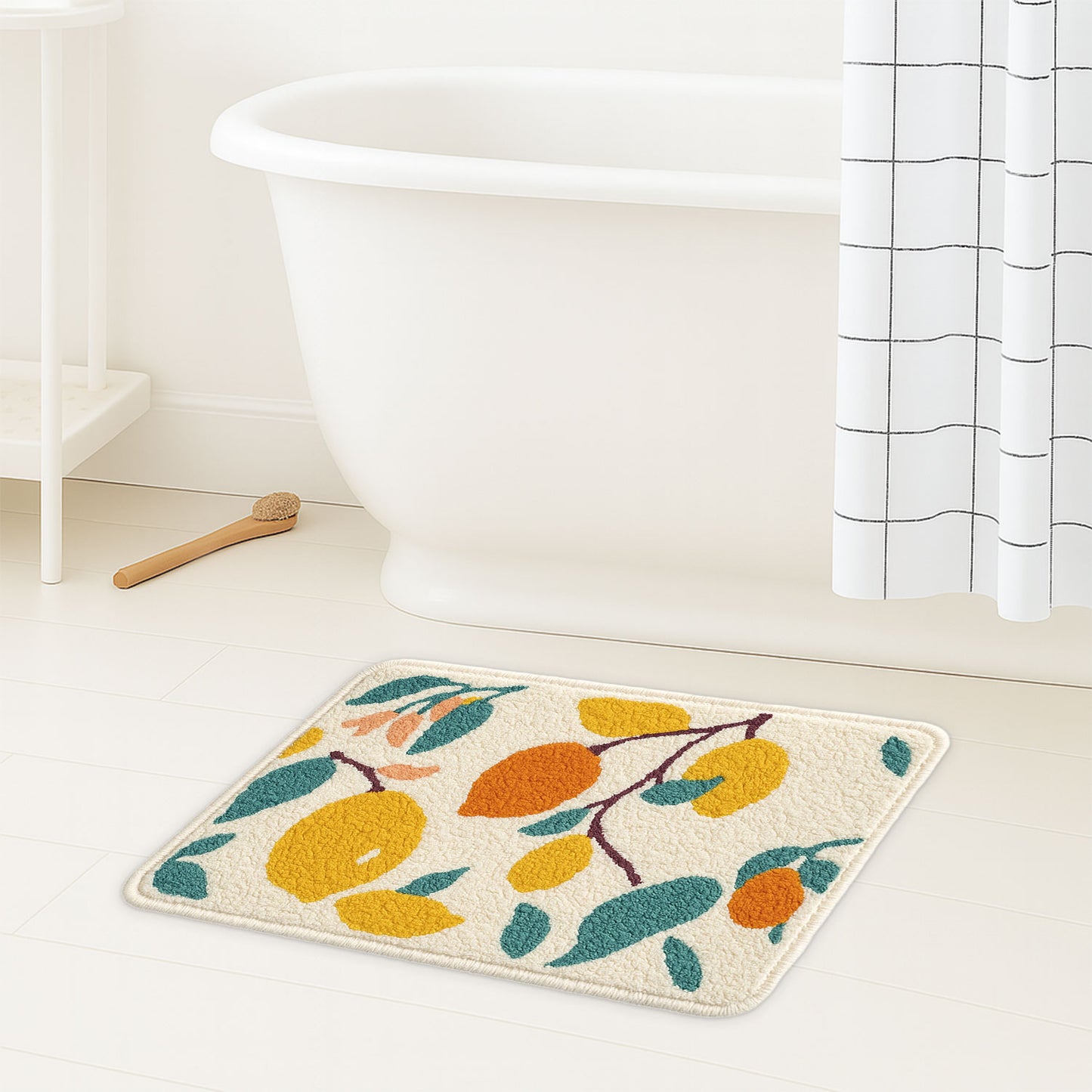 JoySwallow Lemon Tree Tufted Bathmat, Floral Bathroom Rug, Flower Area Rug, Floral Bedroom Rugs