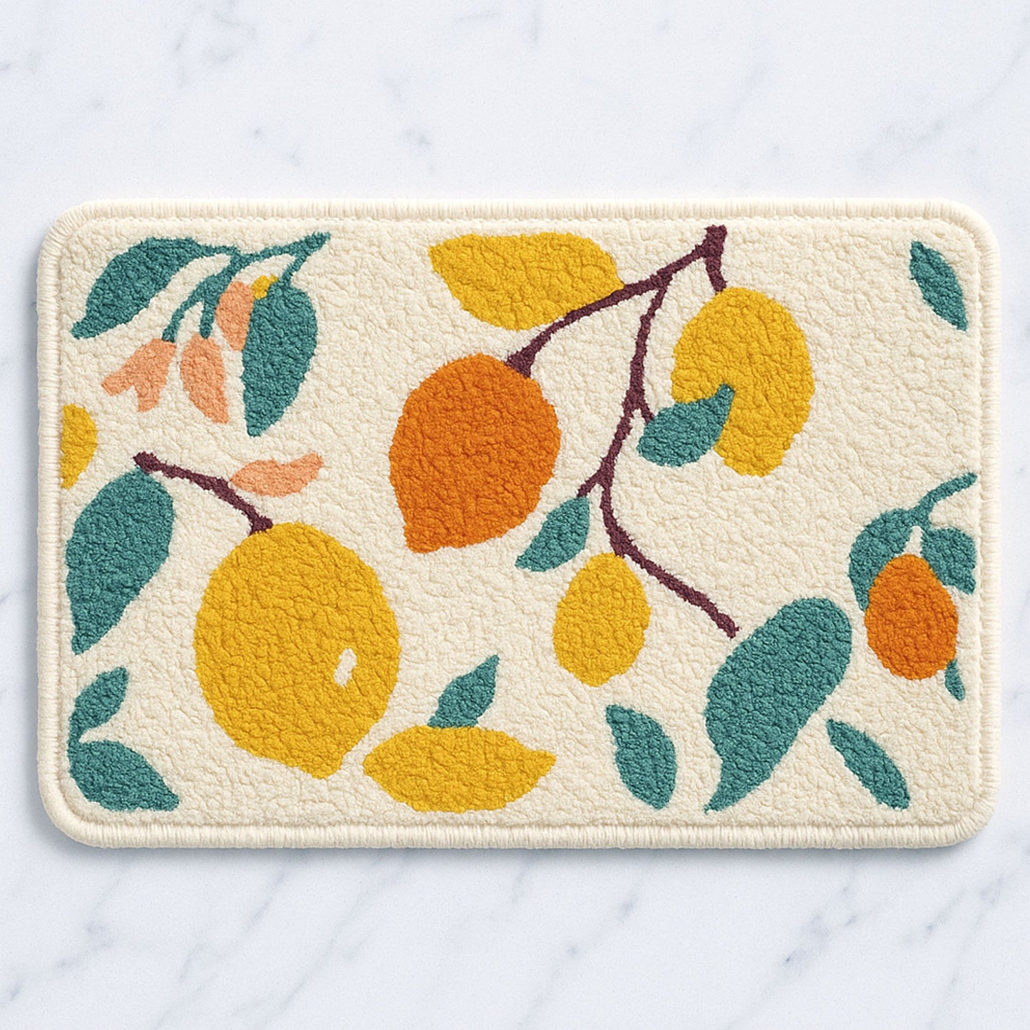 JoySwallow Lemon Tree Tufted Bathmat, Floral Bathroom Rug, Flower Area Rug, Floral Bedroom Rugs
