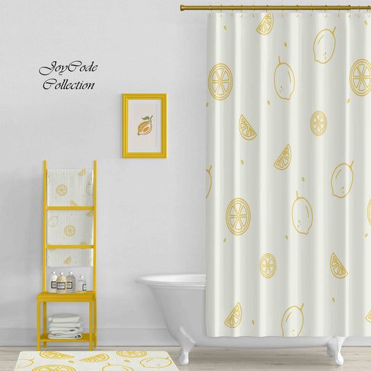 JoySwallow Lemons Shower Curtain, Lemon Waterproof Curtains, Floral Machine Washable Shower Curtains, Fruit Heavy Weighted Bath Curtains with hooks