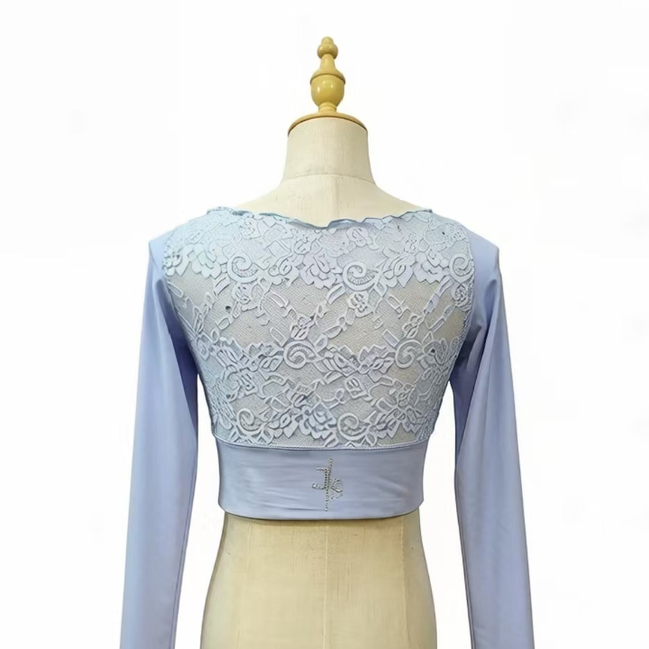 Custom Figure Skating Crop Tops – JS Light Blue Long Sleeve with Lace Back