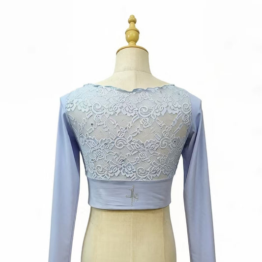 Custom Figure Skating Crop Tops – JS Light Blue Long Sleeve with Lace Back