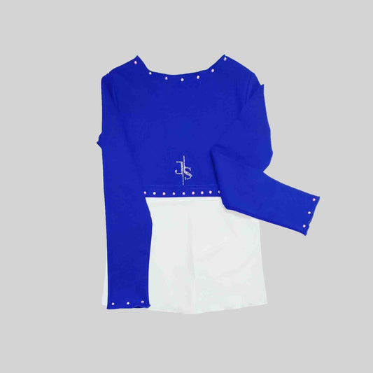 Royal Blue & White Figure Skating Training Top | Faux Two-Piece Long Sleeve Skate-wear