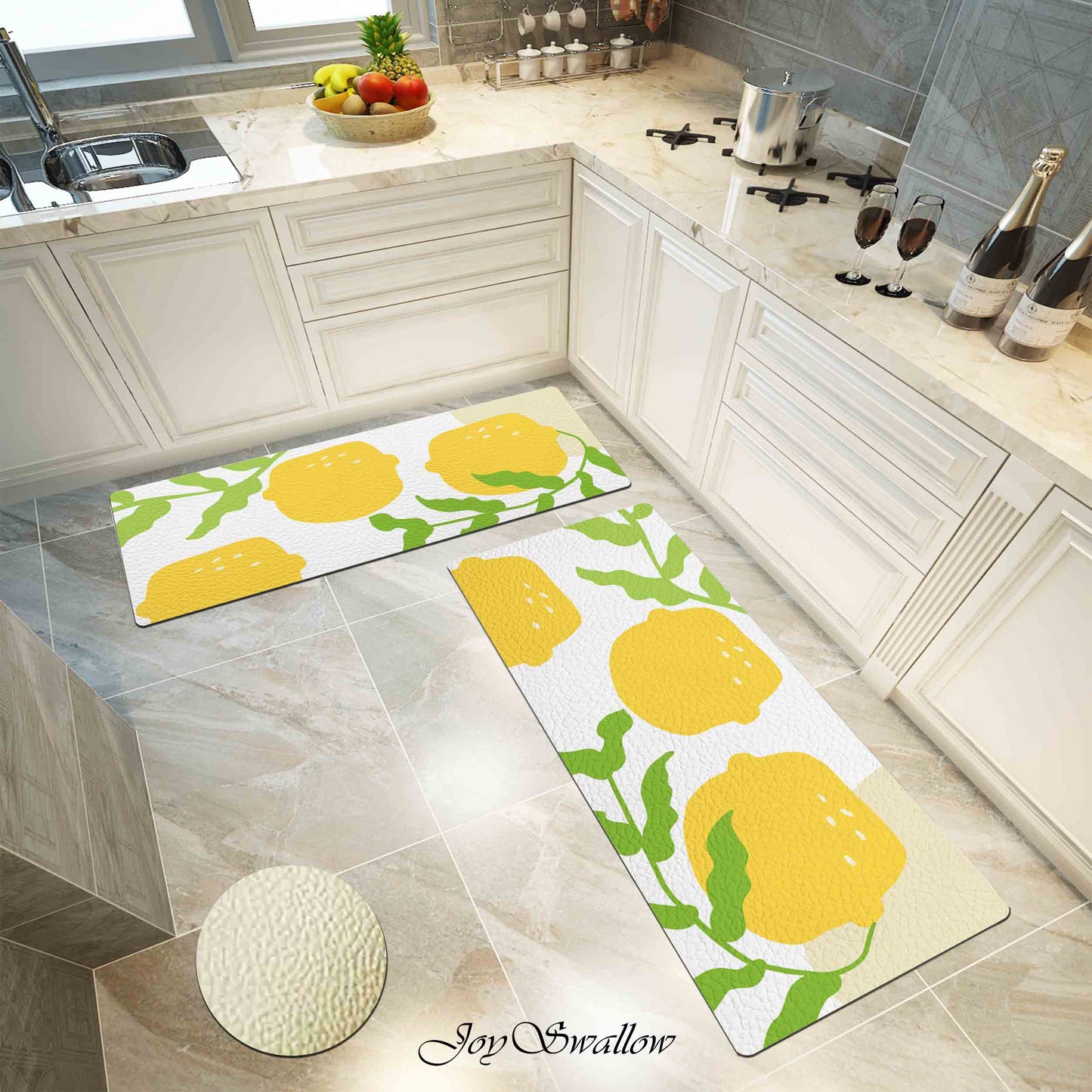JoySwallow Lovely Lemon Kitchen Runner, Fruit Non-Slip Anti Fatigue Standing Rug, Comfort Floor Mat for Kitchen Laundry Décor