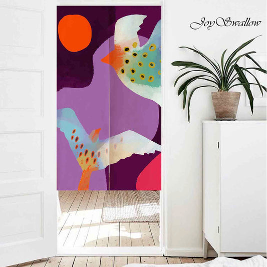 JoySwallow Personalized Doorway Curtain, Modern Abstract Birds Sun Mountain Door Curtain, Landscape Door Tapestries for Home, Scenery Door Curtain for Kitchen, Curtain for Bedroom Decoration, Privacy Divider Curtain with Rod