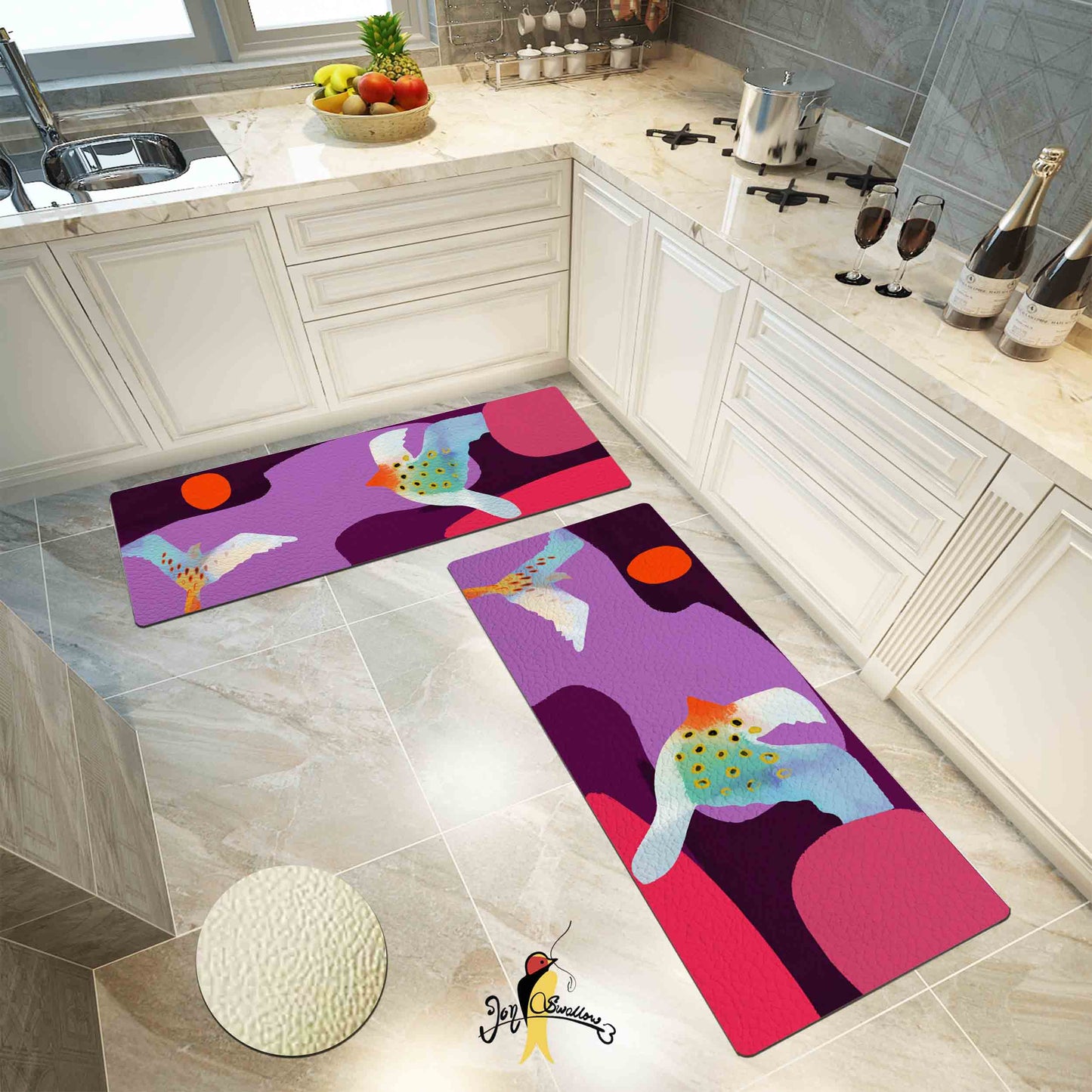 JoySwallow Personalized Kitchen Mat, Modern Abstract Bird Sun Mountain Kitchen Runner, Modern Non-Slip Anti Fatigue Standing Rug, Comfort Floor Mat for Kitchen Laundry Décor