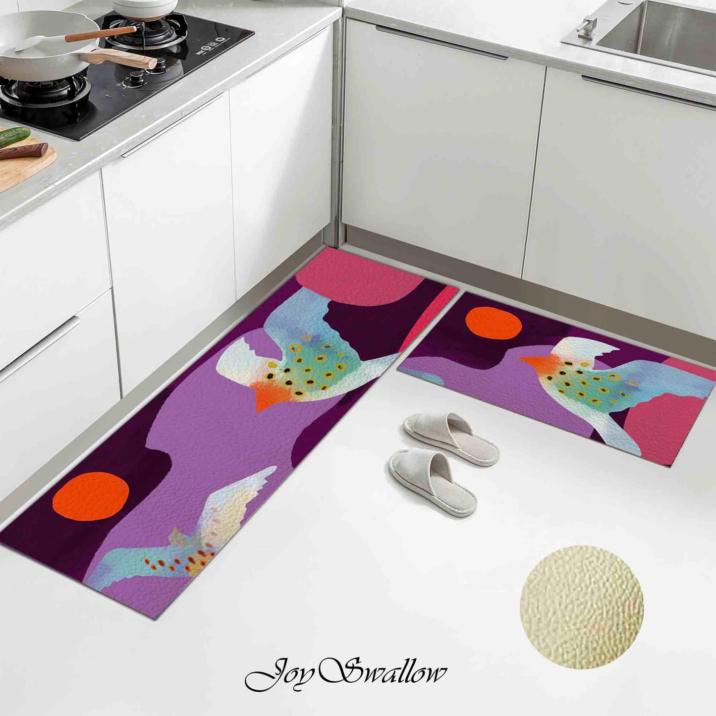 JoySwallow Personalized Kitchen Mat, Modern Abstract Bird Sun Mountain Kitchen Runner, Modern Non-Slip Anti Fatigue Standing Rug, Comfort Floor Mat for Kitchen Laundry Décor