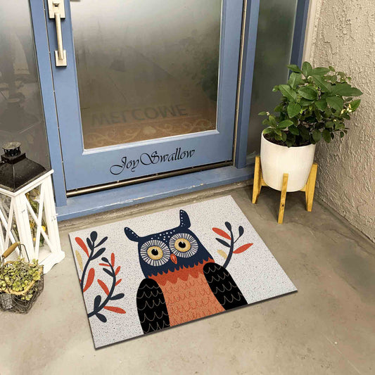 JoySwallow Personalized Door Mat, Cute Owl PVC Coil Entrance Door Mat, Cute Animal Anti-Skid Outdoor Mat, Entryway Rug for Porch Courtyard