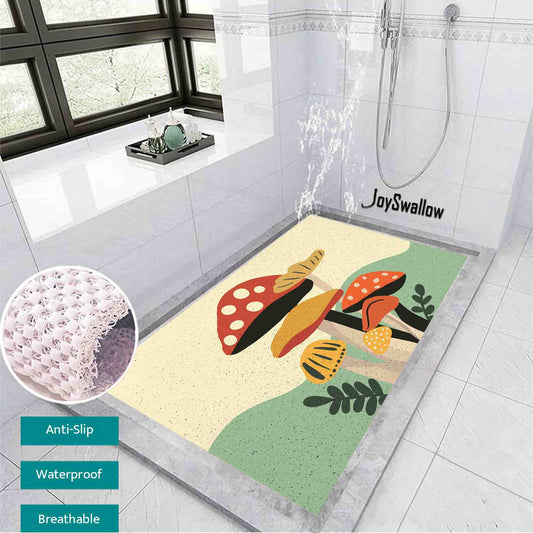 JoySwallow Personalized Bathtub Mat, Lovely Mushrooms Tub Mat, PVC Coil Permeable Bath Mat, Floral Drainable Bath Rug, Anti Skid Bathmat
