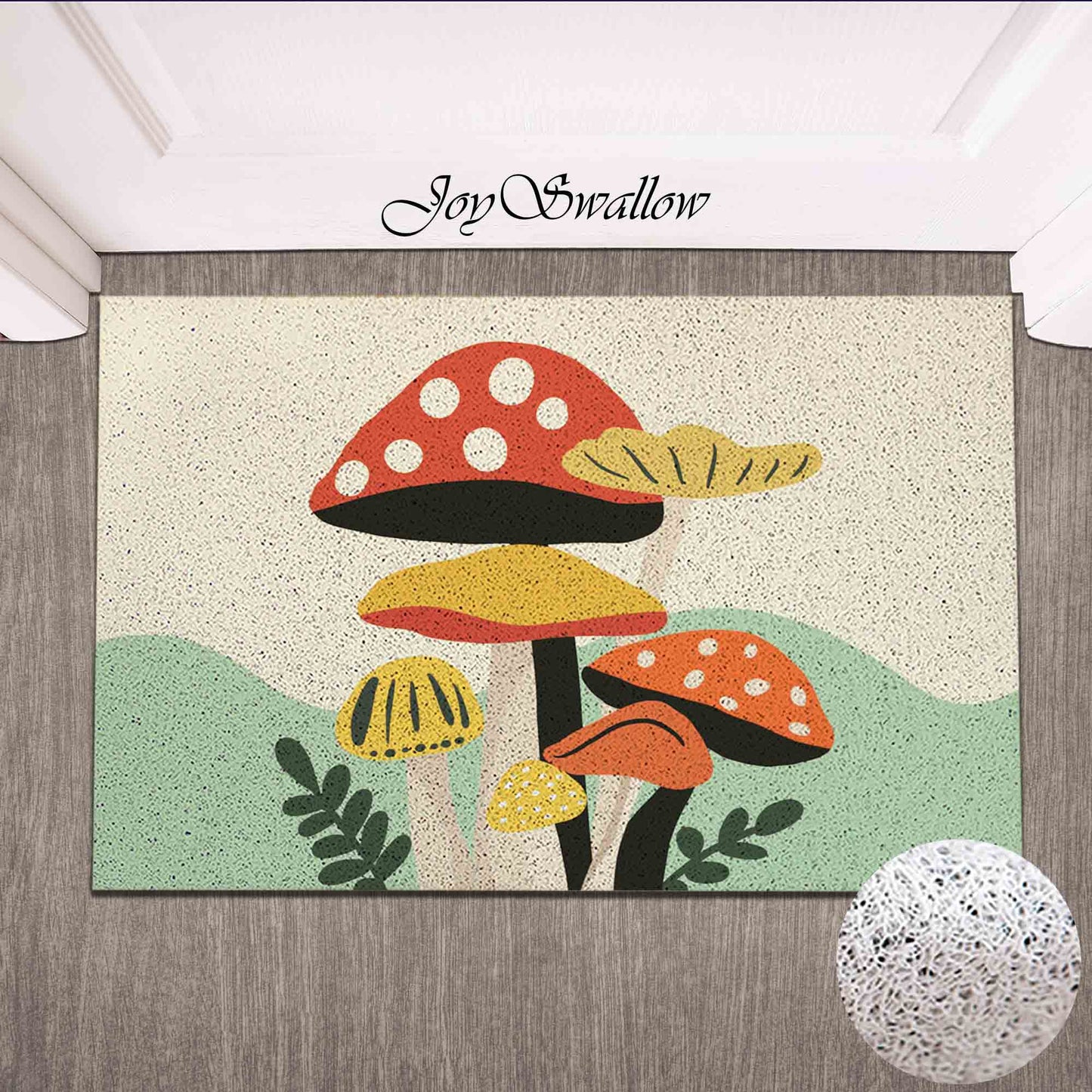 JoySwallow Personalized Doormat, Lovely Mushrooms Door Mat, PVC Coil Entrance Door Mat, Floral Anti-Skid Outdoor Mat, Line Art Entryway Rug for Porch Courtyard