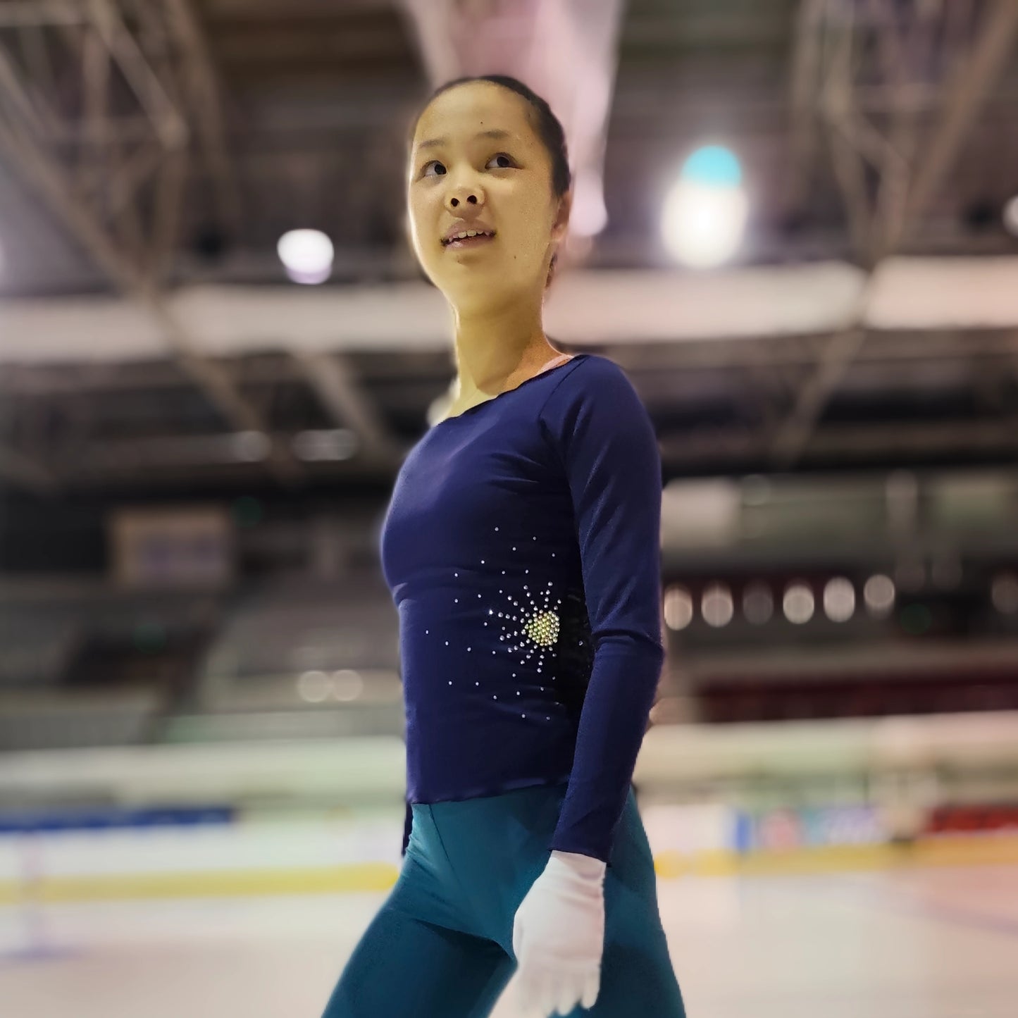 Custom Figure Skating Top – Long Sleeve Lace Back with Personalized Rhinestones Design