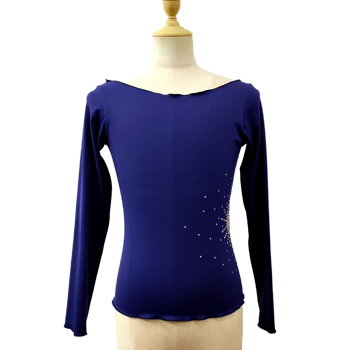 Custom Figure Skating Top – Long Sleeve Lace Back with Personalized Rhinestones Design