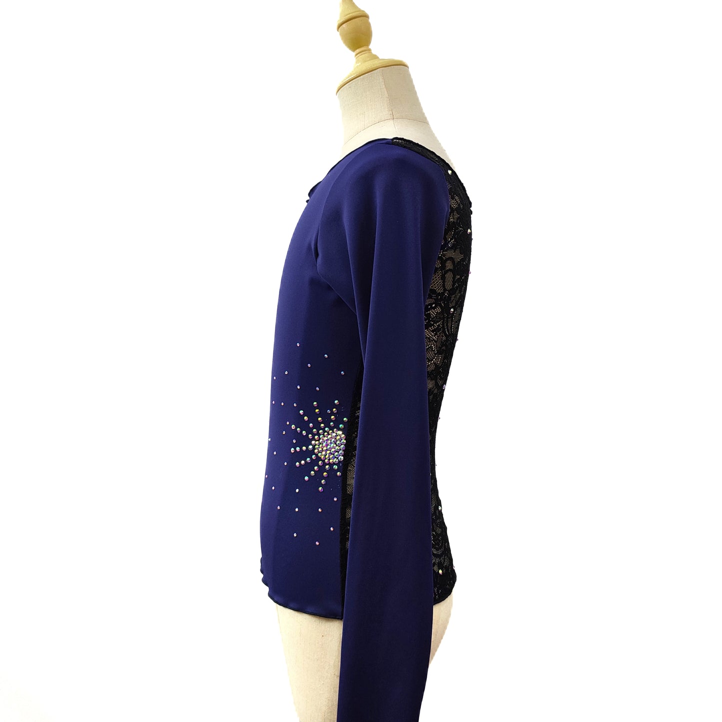 Custom Figure Skating Top – Long Sleeve Lace Back with Personalized Rhinestones Design