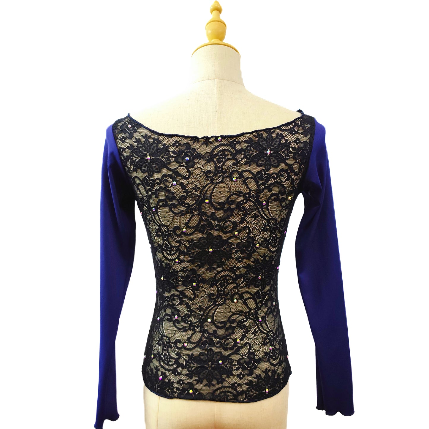 Custom Figure Skating Top – Long Sleeve Lace Back with Personalized Rhinestones Design