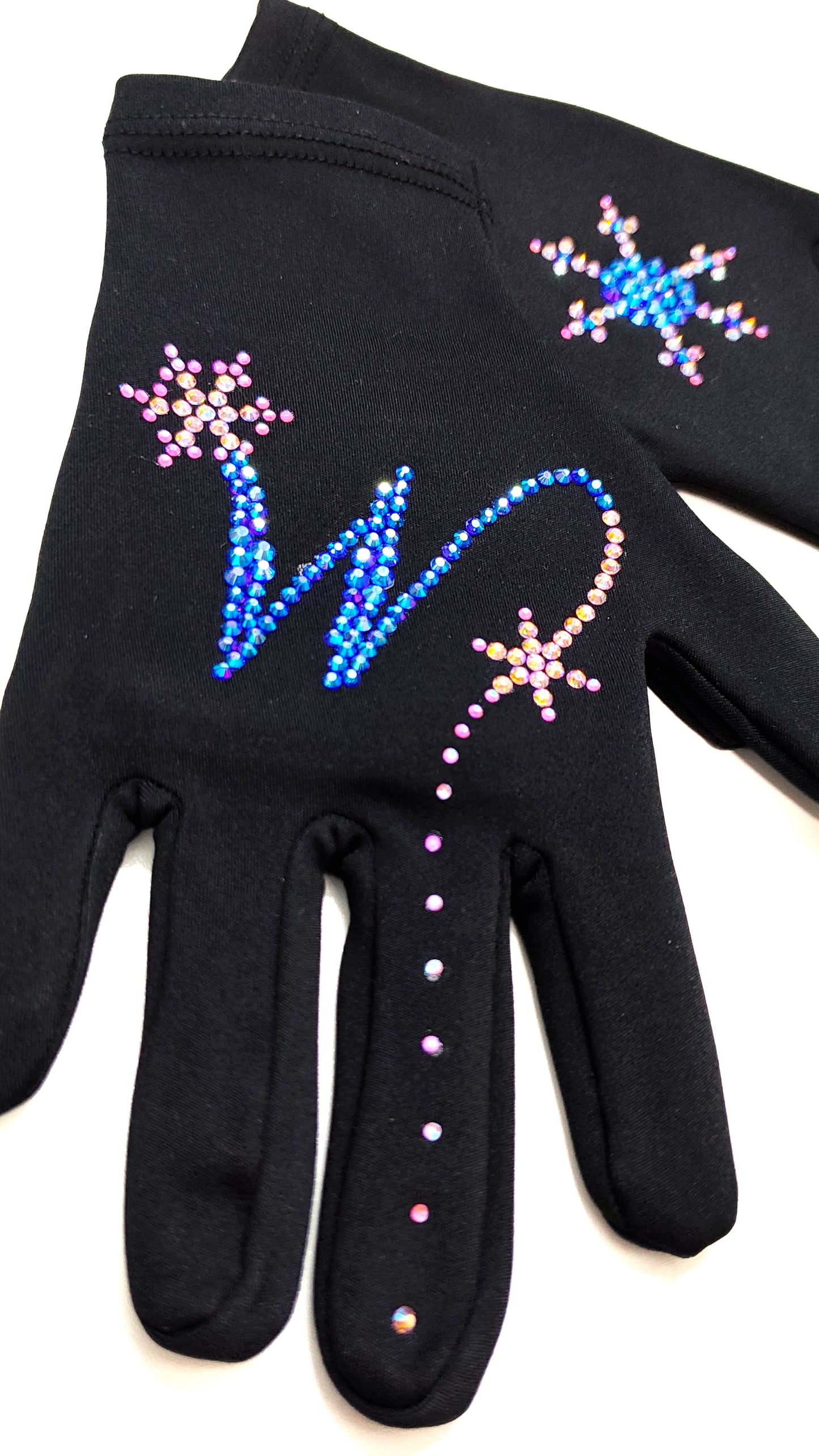 Custom Floral Initial M Figure Skating Gloves: Thick Fleece with Padded Palm Protection