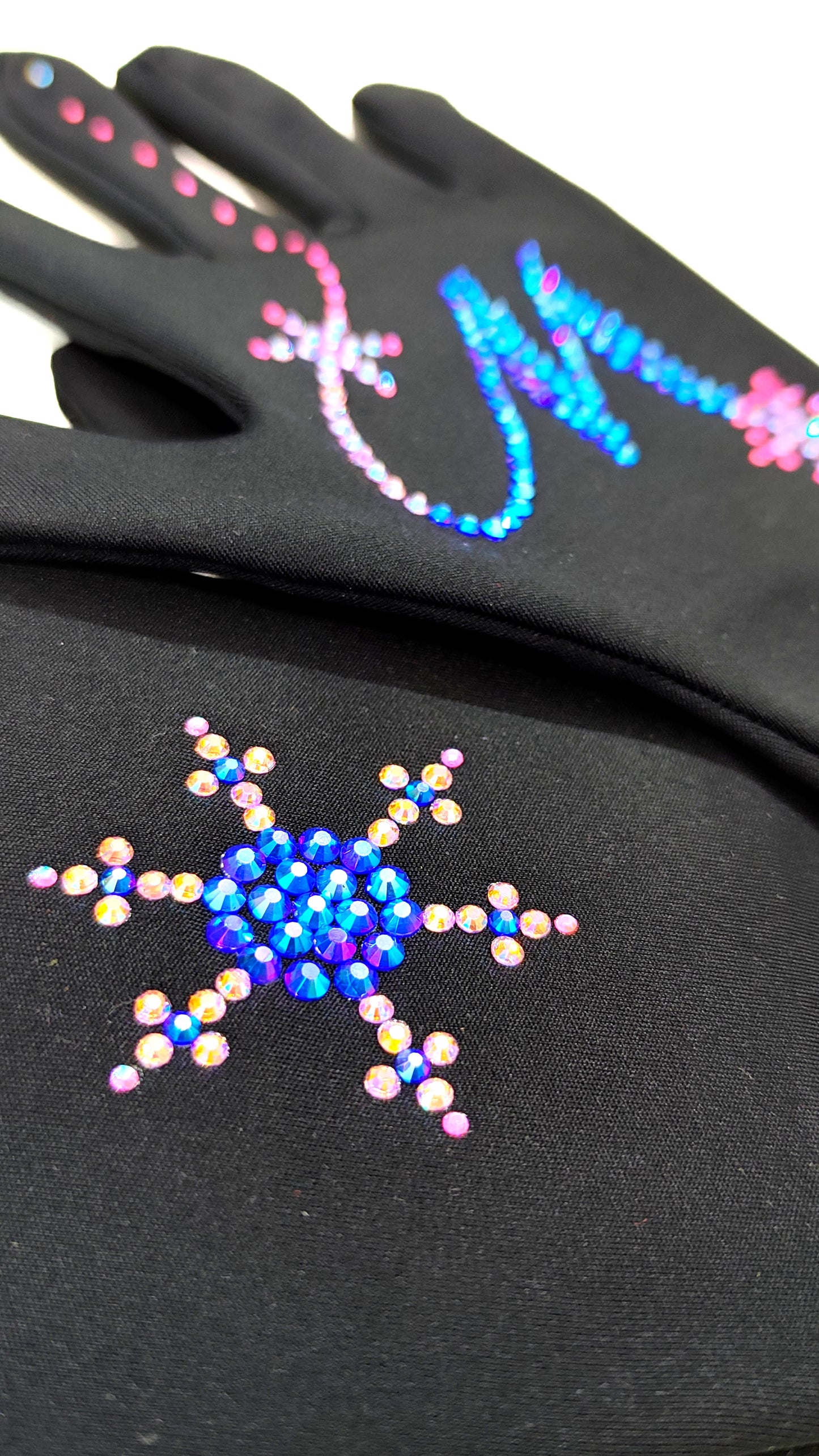 Custom Floral Initial M Figure Skating Gloves: Thick Fleece with Padded Palm Protection